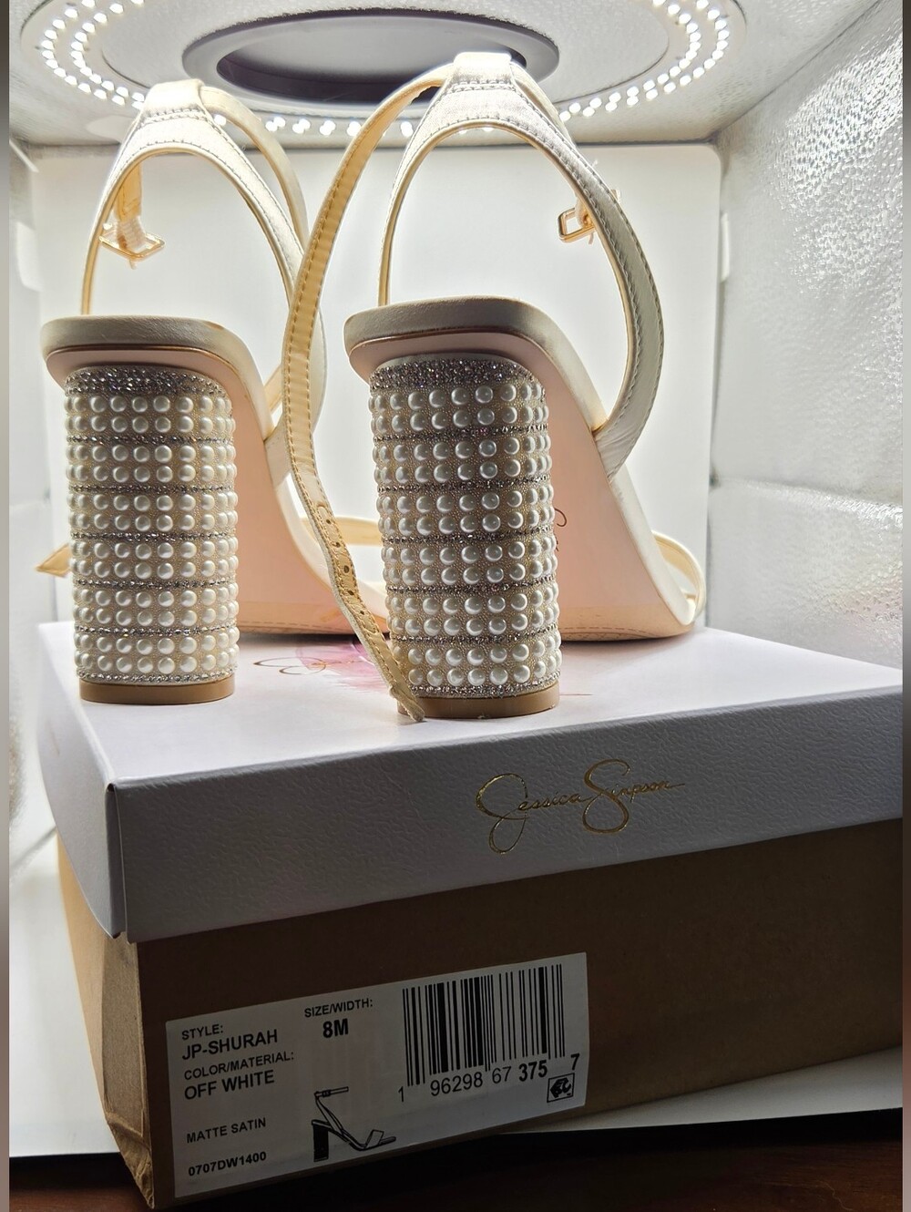 Jessica Simpson Off-White Pearl Embellished Block Heel Sandals